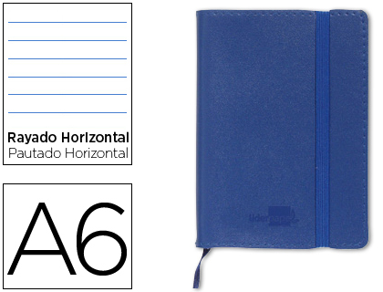 Libreta encolada Liderpapel simil piel A6 120h 70g/m² horizontal azul